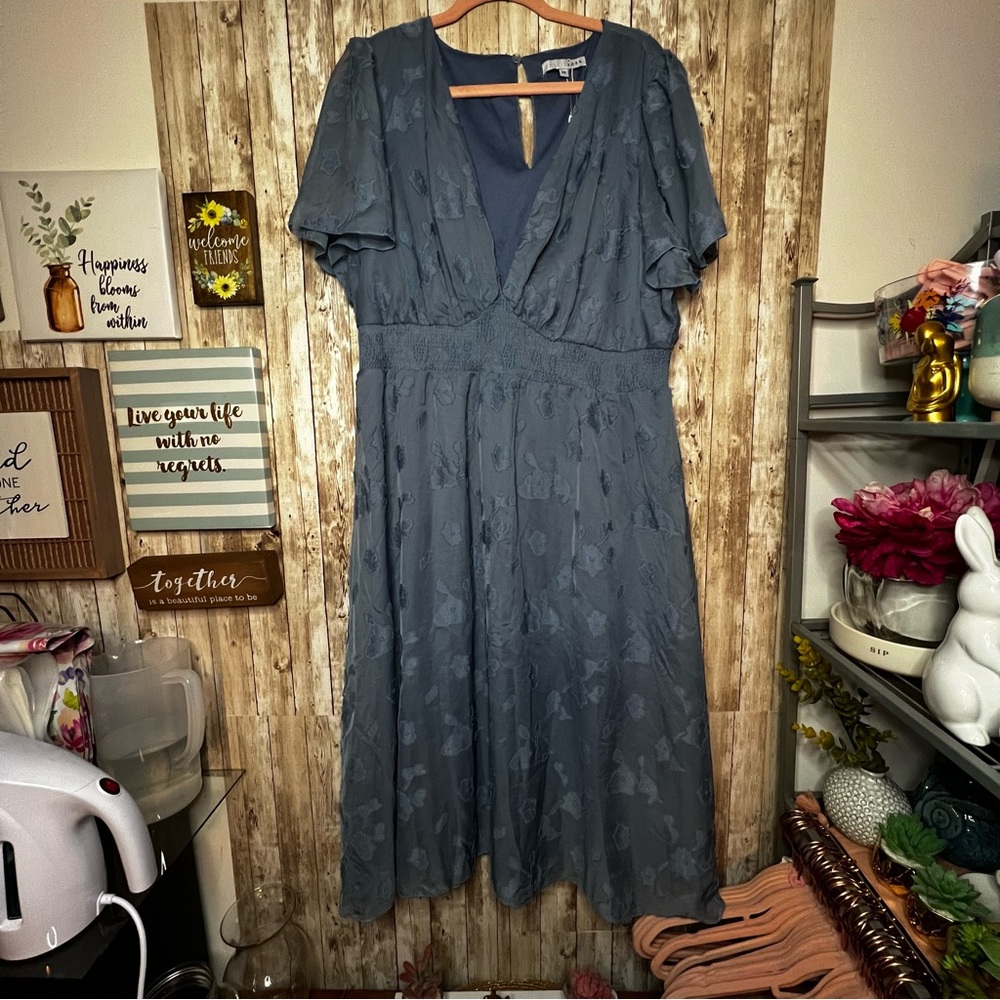 Baltic Born Slate Blue Floral Midi Dress